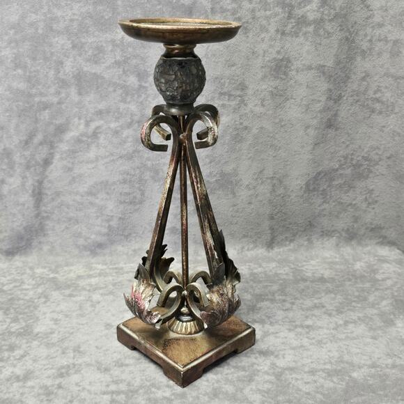 Rustic Metal Leaf Design 12" Candle Holder Display Piece Home Decor - Picture 6 of 11